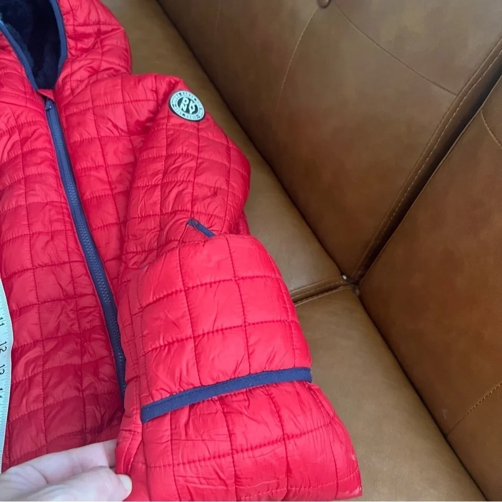 DKNY Baby Unisex Snowsuit 24M Zip Up One Piece Insulated Hooded Red Quilted